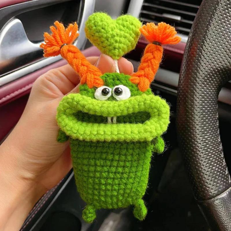 1 stuks Grappige Worst Mond Pop Haak Sleutelhangers Handgemaakt Breien Auto Sleutelhouder Creatieve Opbergtas Bedel Cadeautas Bedeltje orange