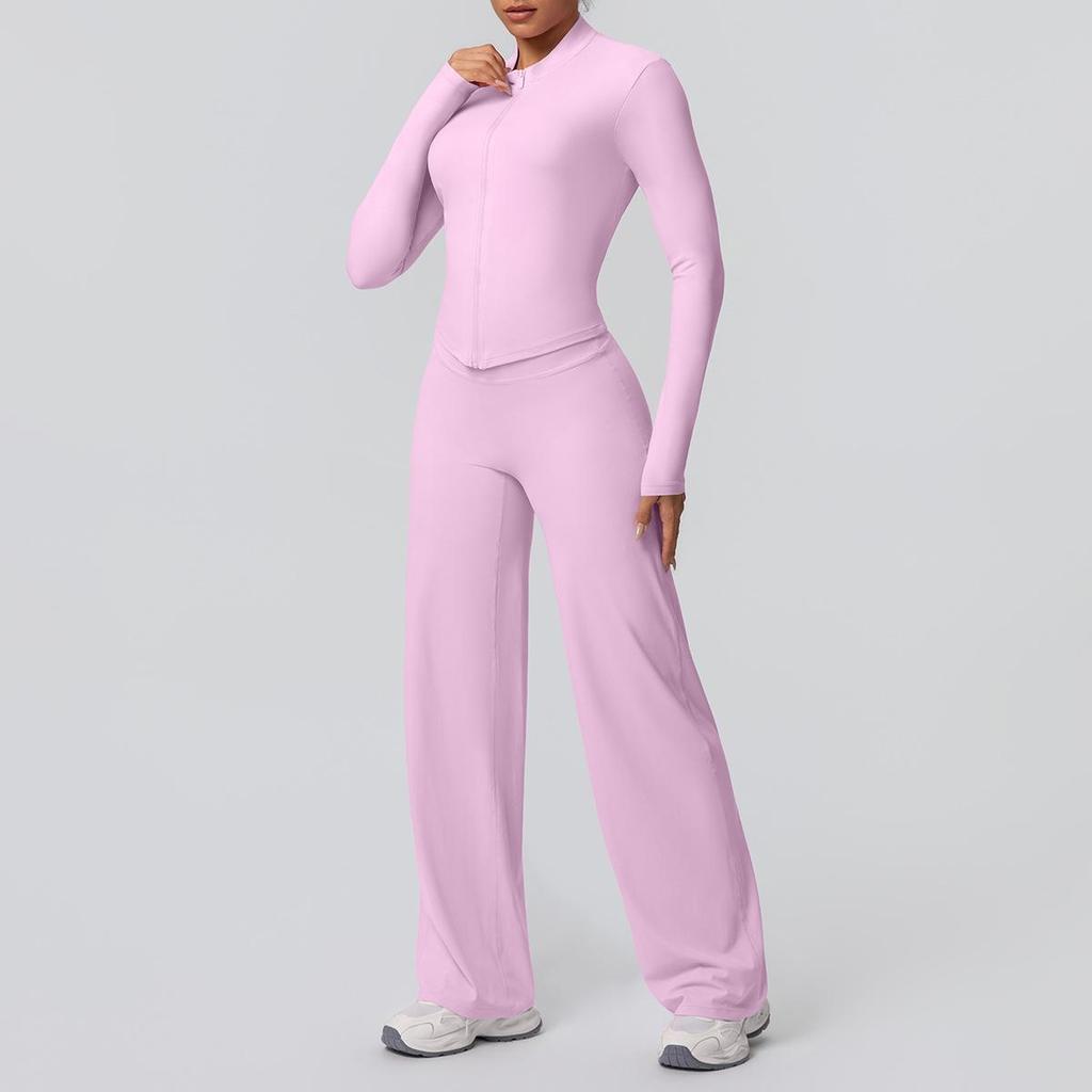 European-American Nude Feel Sports Jacket and Slimming Yoga Pants Set