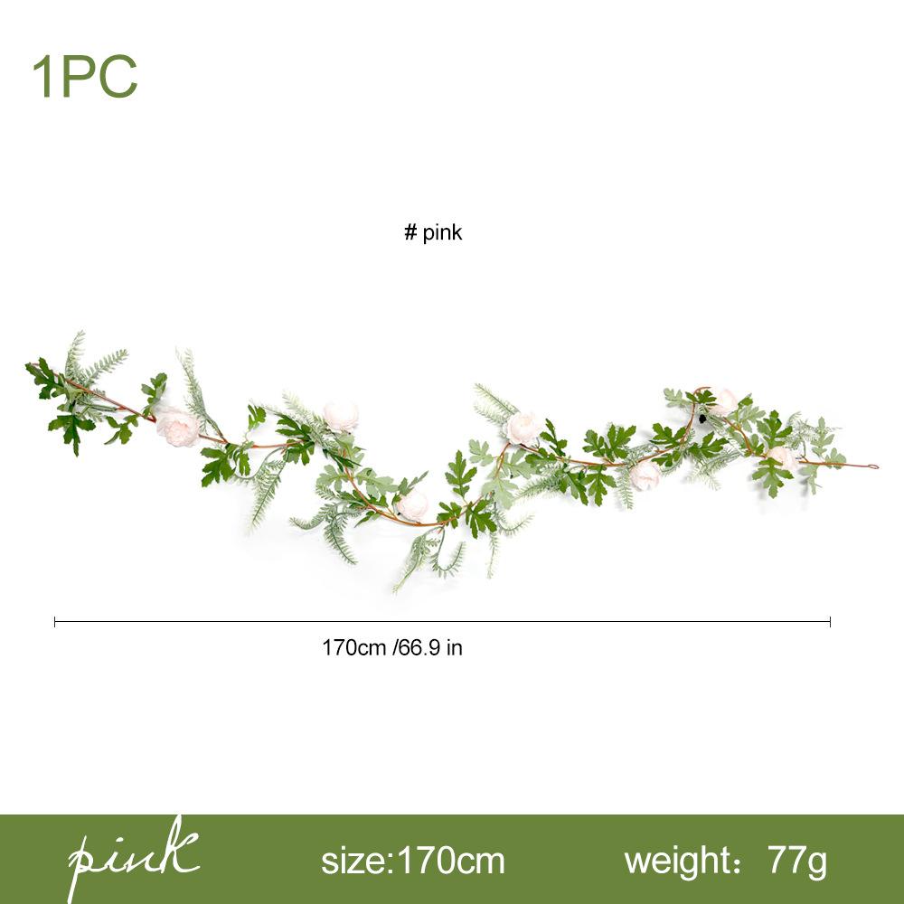 Artificial Simulation of Green Plants On The Home Dining Table of Pteris Multifida Paeonia Suffruticosa and Rattan