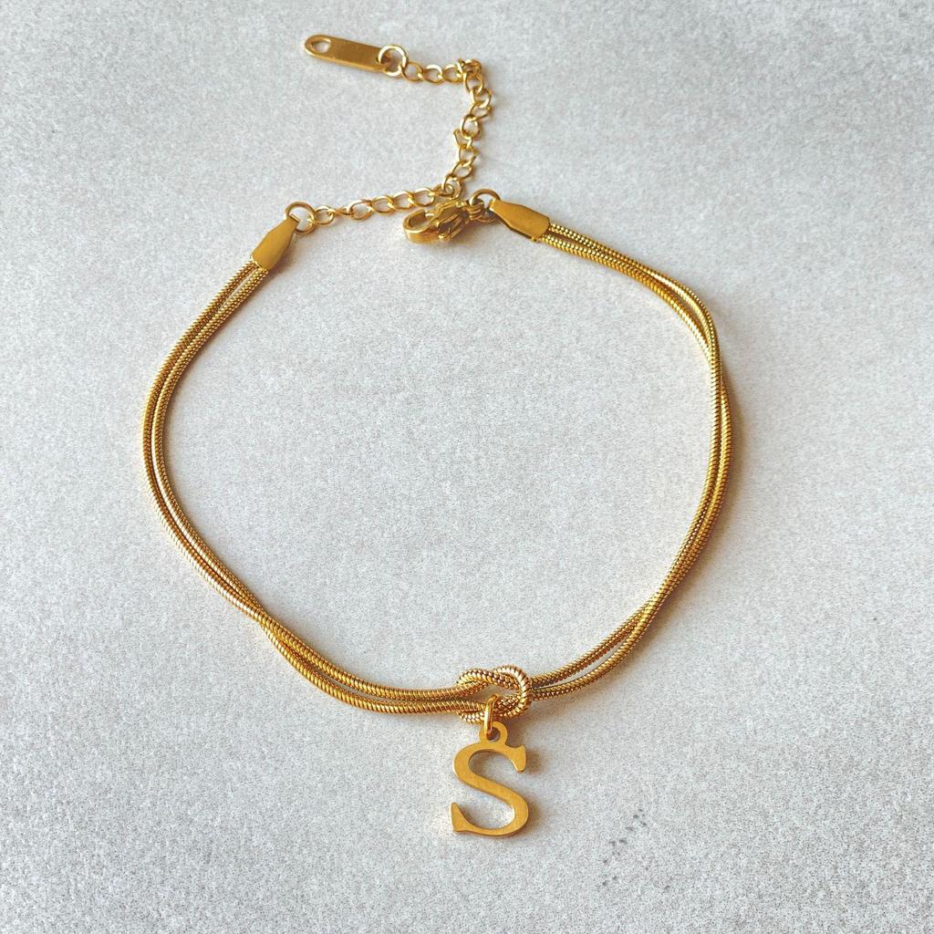 Valentine's Day Stainless Steel Herringbone & Snake Chain Bracelet with 26 Letters Pendant