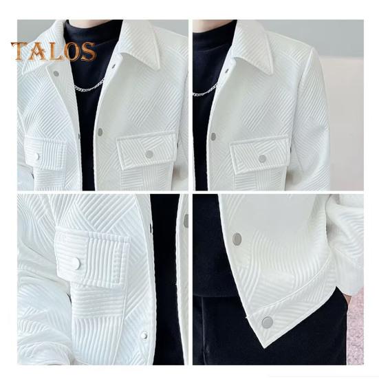 Herrenjacke Revers Langarm Pattentaschen Einreihiger Jackenmantel Einfarbig Gestreiftes Jacquardmuster Oberbekleidung