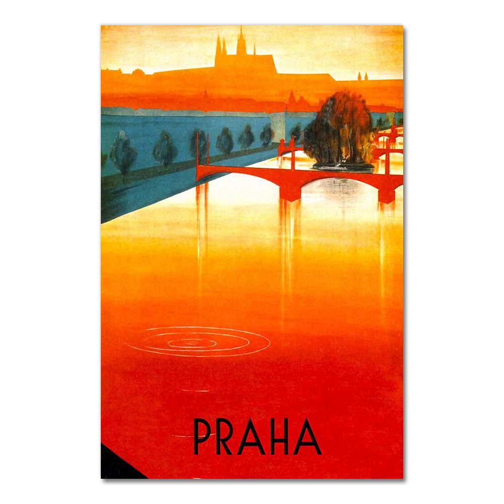 Visit Czech Republic Prague Canvas Paintings Vintage Travel Wall Kraft Posters Coated Wall Stickers Home Decoration Gift