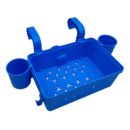 Poolside Storage Basket with Cup Holder Large Capacity Strong Load-bearing Hollow Design Waterproof Swimming Pool Hanging Storage Basket