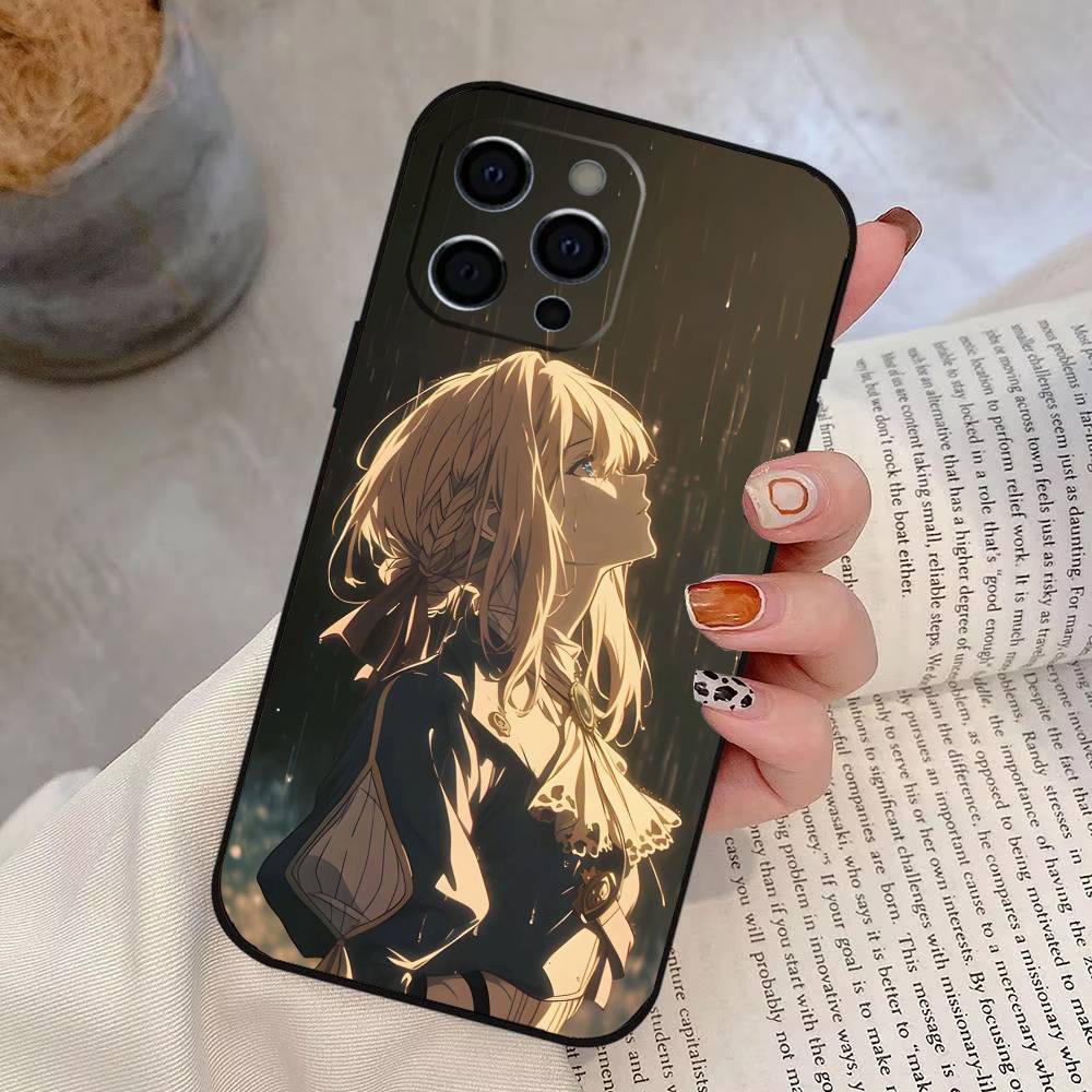 Violet Evergarden Phone Case For iPhone 17,16,15,14,13,12,11 Plus,Pro Max,XS,Soft Silicone Black Cover
