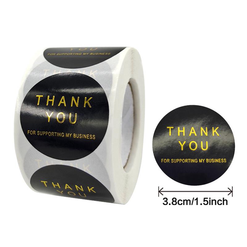 Black Coated Paper Hot Foil Thank You Sealing Stickers - Self-Adhesive Baking Labels