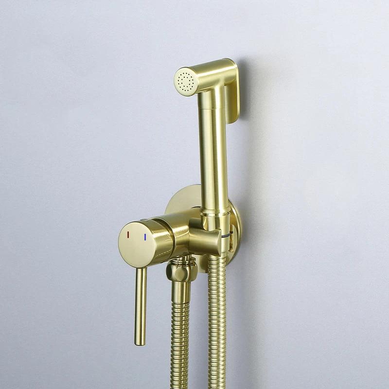 Brass Handheld Toilet Bidet Sprayer Hygienic Shower Faucet Hot and Cold Water Portable Bidet Spray Gun