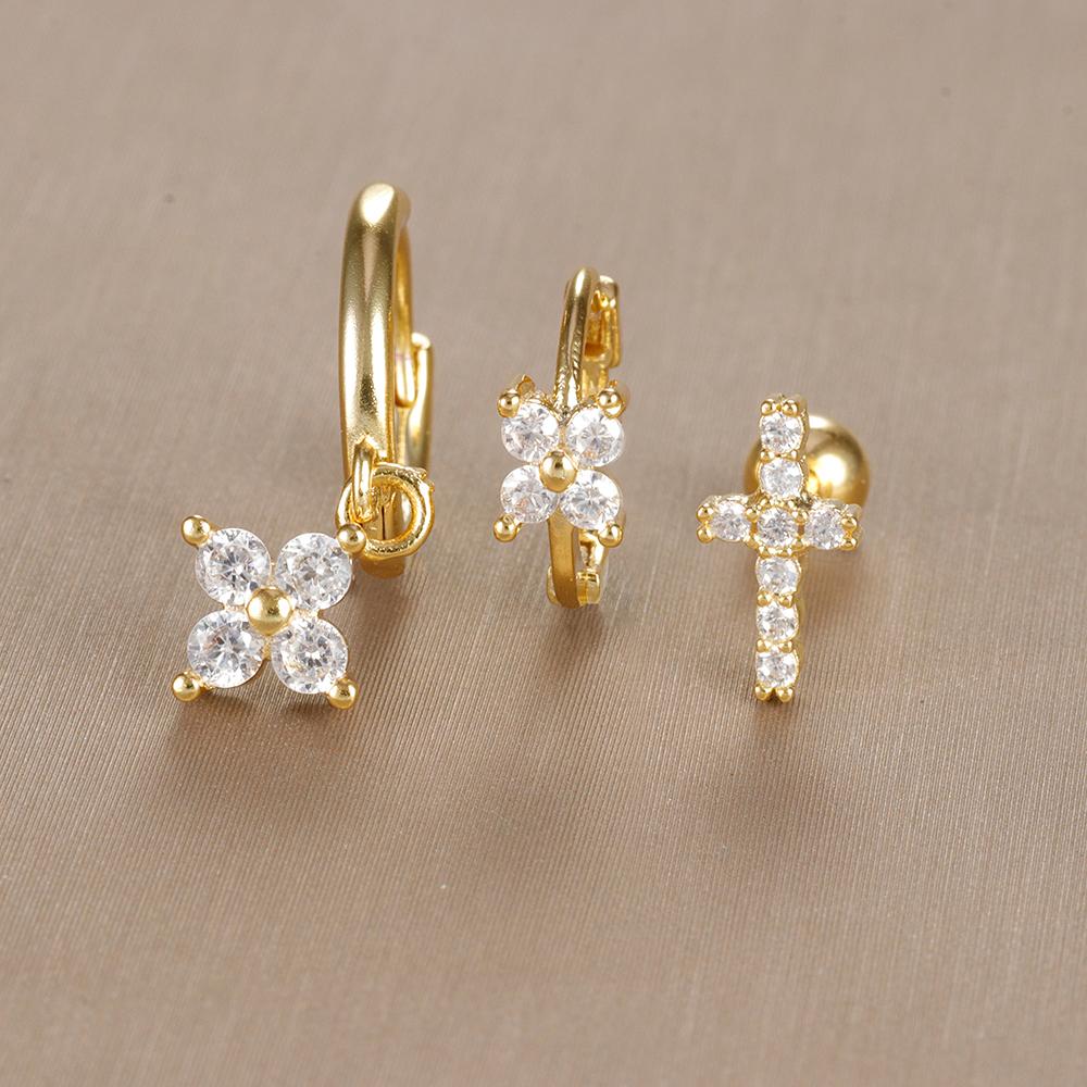 3-teiliges Vintage-Design-Set mit vier Zirkonia-Creolen für Frauen, winziger Knorpelpiercing-Ohrring aus Edelstahl, Schmuckgeschenk