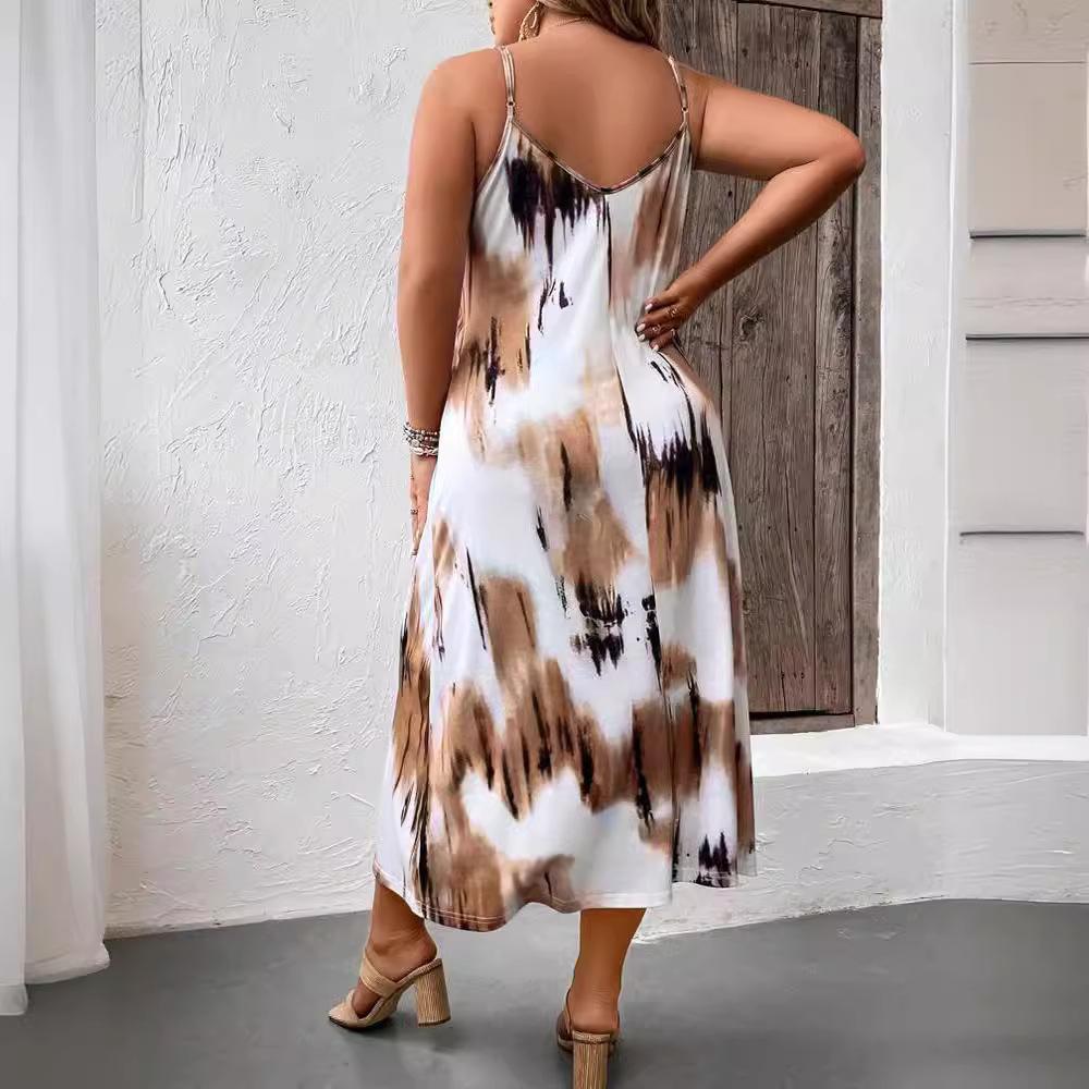 GMXIA Frühling Sommer Damen Print Neckholder Plus Size Damenkleid für Frauen