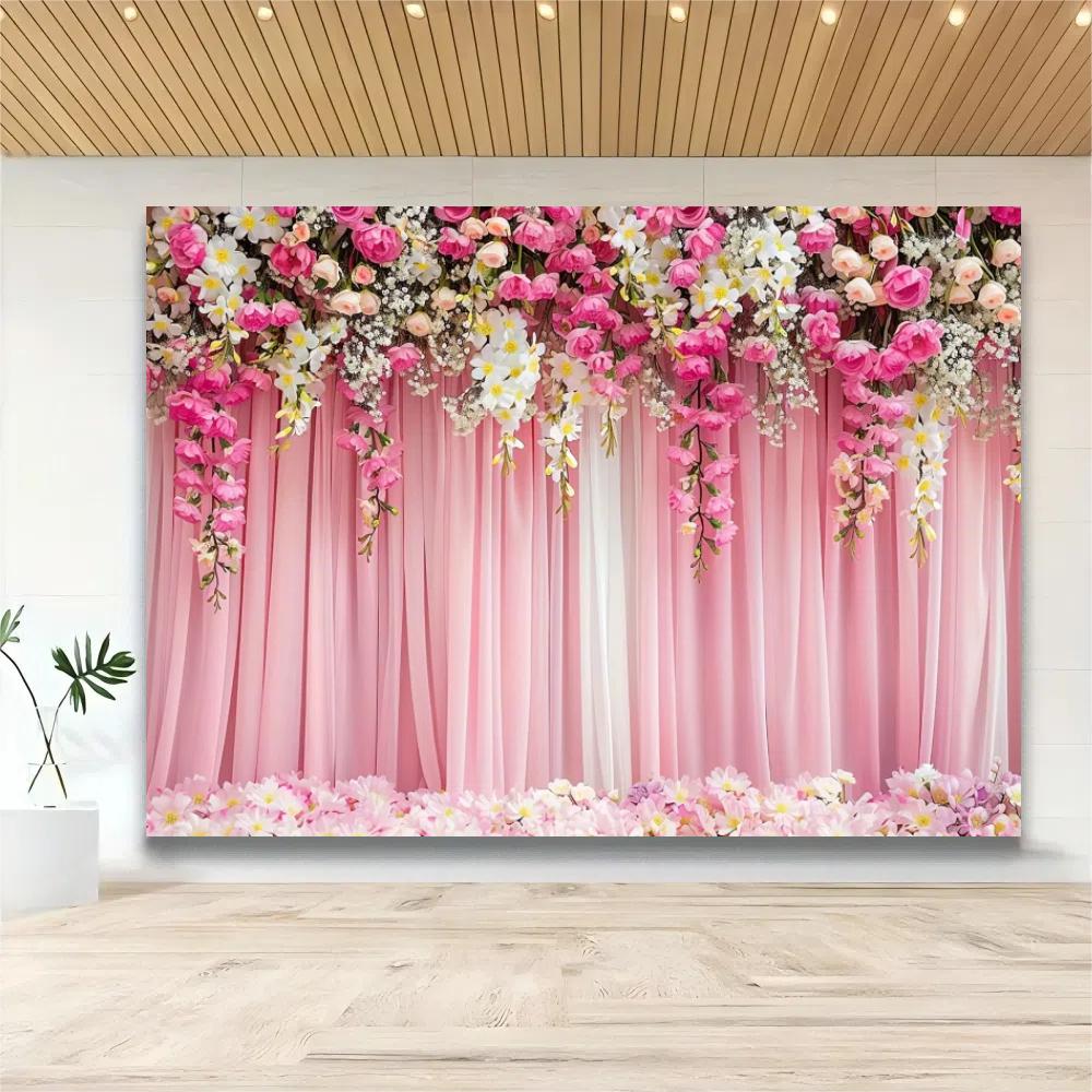 1pc Flower photography background Wedding - birthday pink flower background banner flower photography background Dessert table