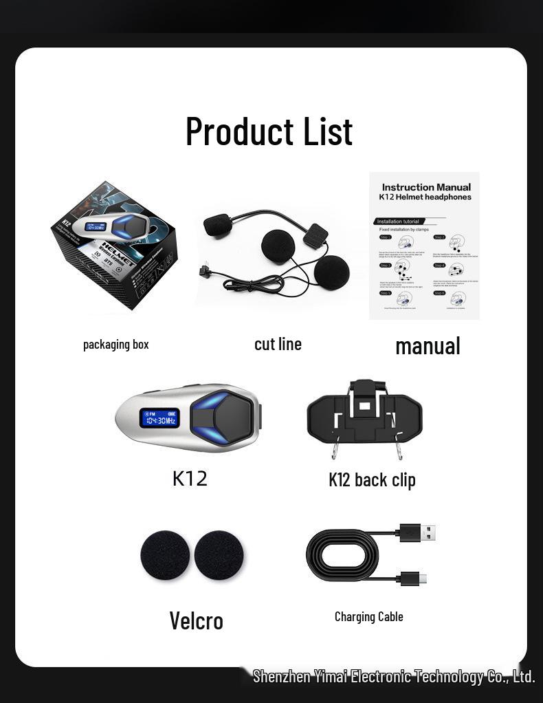 K12 Zinc Alloy Bluetooth Helmet Headset with FM Radio, Waterproof, Long Battery Life for Riding & Music.