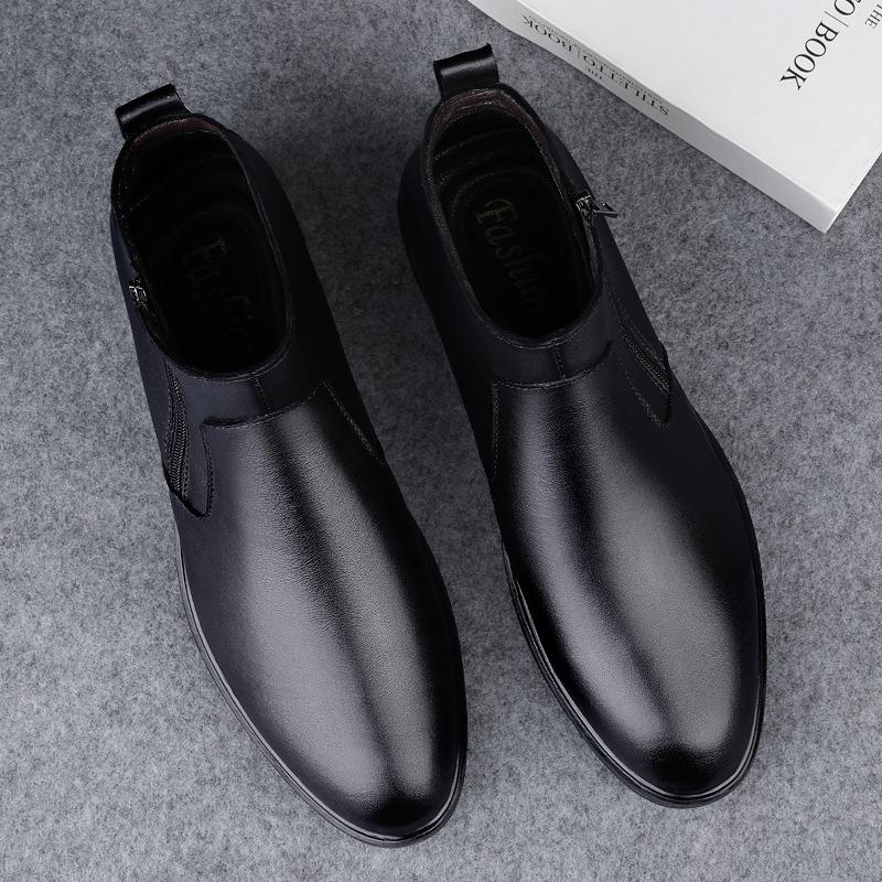 Fashion New Arrival Male High Top Shoes Handmade Mens Winter Autumn Chelsea Boots Warm Plush Fur Ankle Boots Genuine Leather Man Botas