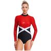 Glänzender Pailletten-Gymnastik-Leotard für Damen, Kontrastfarbe, Langarm, Rücken Ausgeschnitten, Einteiliger Body, Eiskunstlauf-Bekleidung