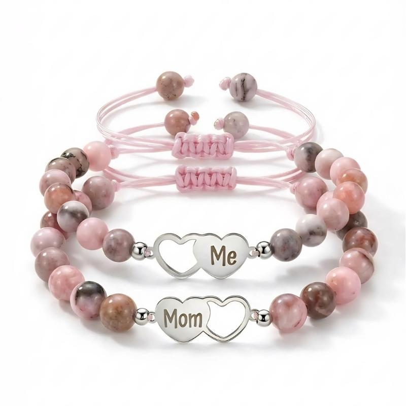 1 Set Elegant Mother And Child Beaded Bracelet Pink And Silver Optional Wristband For Family Bonding