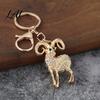 Golden Plated Key Ring Sparkling Rhinestone Goat Keychain for Men Zinc Alloy Accessory Women Decorative Keychain Car Keys Handbags Backpacks Purses