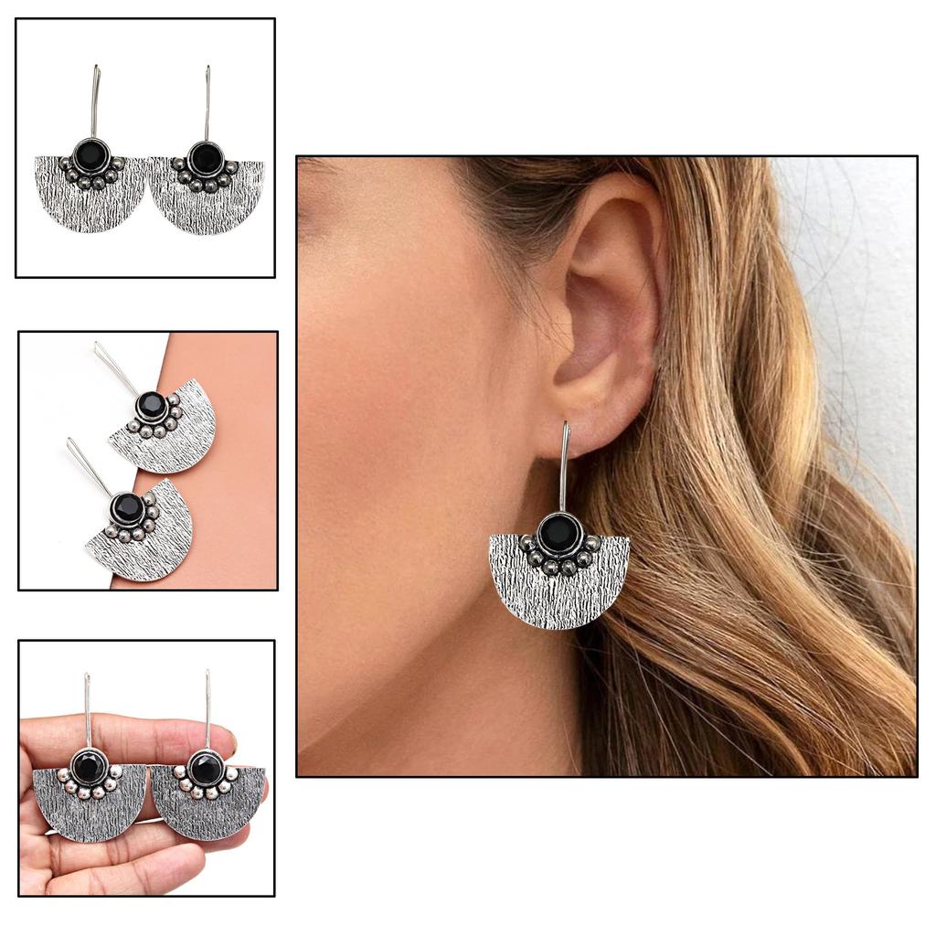 Black Onyx Gemstone Women's Gift For Her Silver Jewelry Earring 1.5''