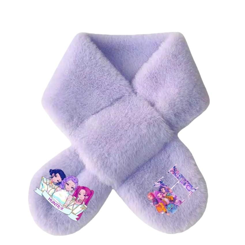 Kids Girls Lovely Cartoon Rumi Mira Zoey Printed Scarves Velvet Autumn Winter Scarf
