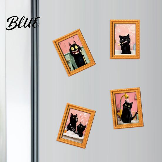 Retro Holz Fotorahmen Magnete Schwarze Katze Kühlschrankmagnet Saisonale Cartoon Küche Badezimmer Dekor Dekorativ Weichmagnetische Aufkleber Niedliches Thema
