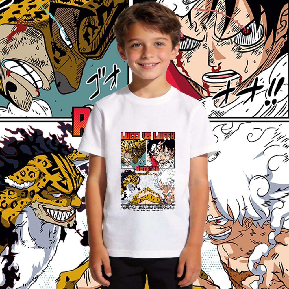 One Piece Luffy x Lucci Anime Print Boys Girls Cotton T Shirt Casual Kids Tee Top Soft Summer Clothes