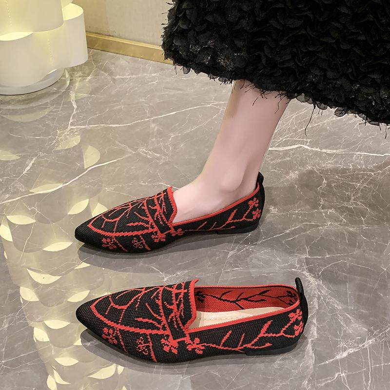 Fashion Spring New Single Shoe Women's Pointed Head Deep Mouth Mesh Cloth Breathable Soft Sole Anti-slip Wear-resistant Flat Shoes