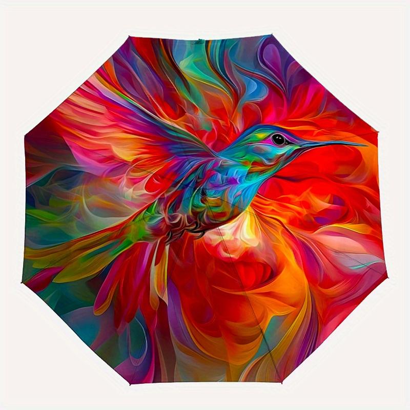 1pc Whirling Colors Hummingbird's Dance Pattern Automatic Umbrella is Fashionable and Good-Looking, Suitable for Travel and Daily UseC104