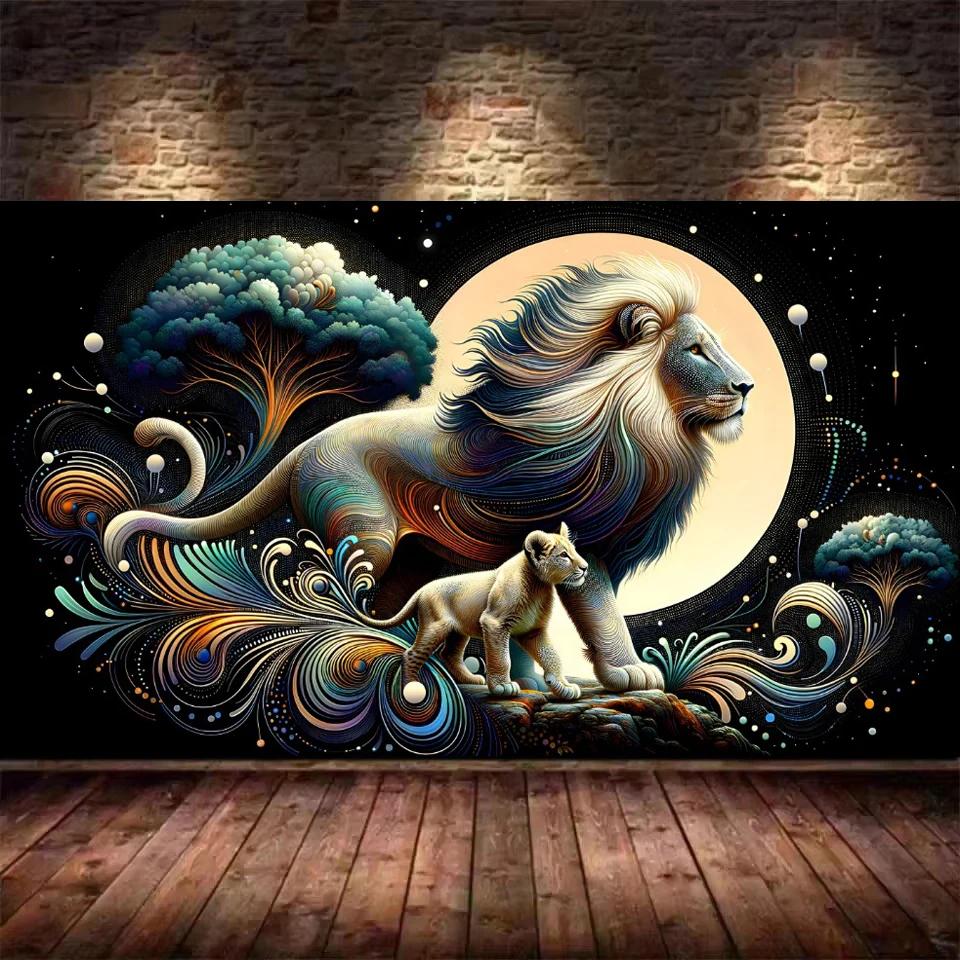 

Мистический Свирепый Тигр, Лев, Леопард Большая 5D DIY Алмазная Живопись Вышивка Крестом Облака Пейзаж Полная Мозаика Алмазная Вышивка Full Round 50x100CM