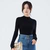 Women's 100% Pure Wool Semi-High Neck Slim-Fit Long Sleeve Sweater