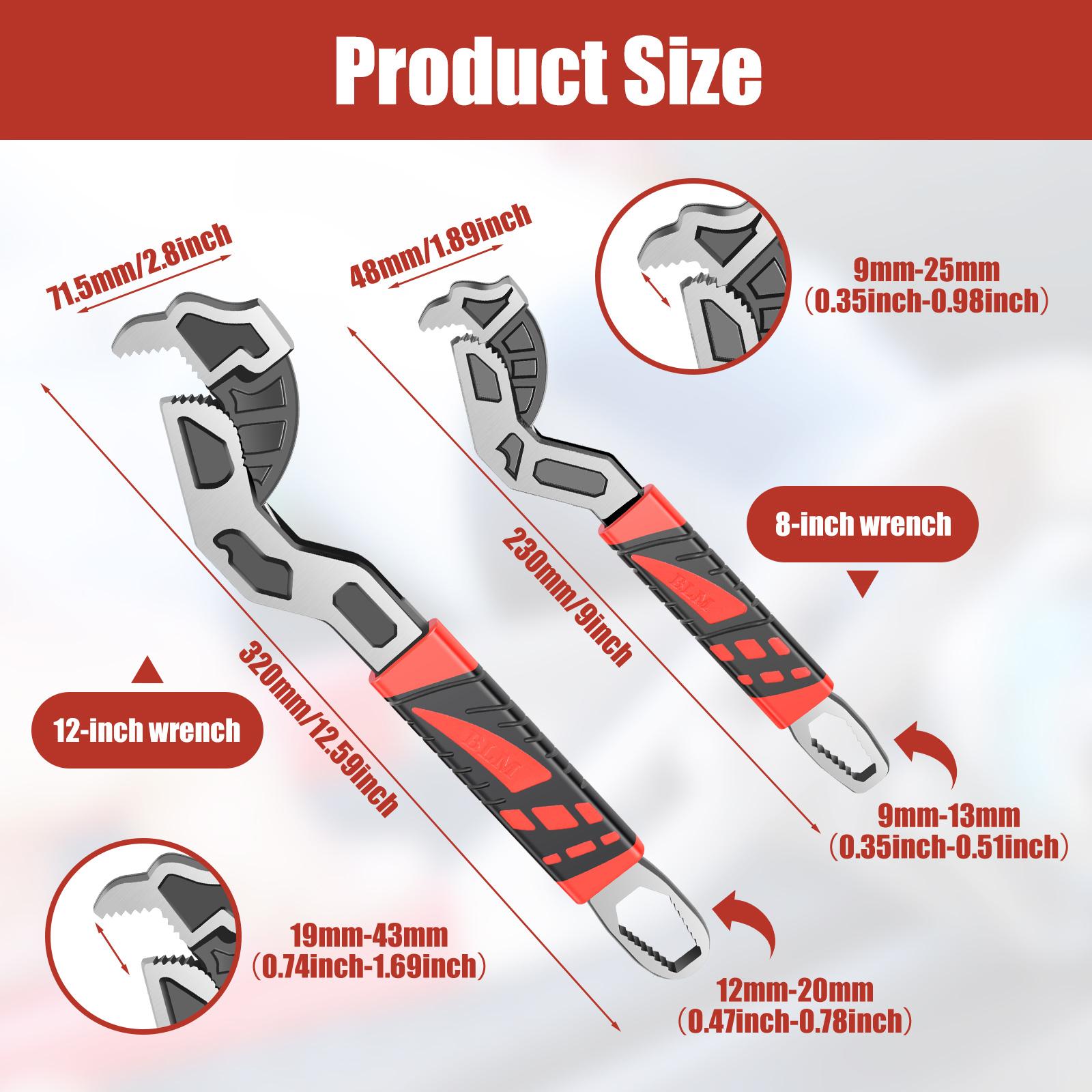 2 шт. Самозажимной трубный ключ Сантехнический инструмент 8/12 дюйма Стальной регулируемый разводной ключ Самозажимной трубный ключ Инструмент для труб 9-43 мм