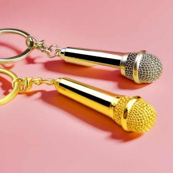 Keychain Pendant Mini Simulation Microphone Pendant Metal Key Holder Car Key Accessories Music Lover Gift