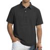 Men's Casual Linen Blend Polo Shirt Short Sleeve Turn Down Collar Button Up Summer Tops