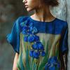 Women Tops Round Neck Short Sleeve Retro Floral Art Print Pullover Tops Loose Fit Soft Fabric Casual Summer Shirt