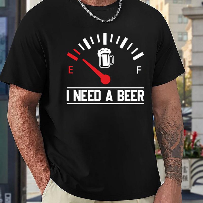 Men Fashion Crew Neck Short Sleeve I NEED BEER Letter Print Cotton T Shirt Top