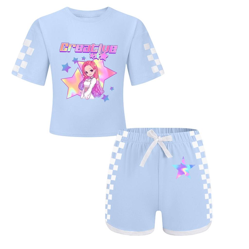 Dziecięcy strój patriotyczny - Zestaw 2-częściowy z krótkim rękawem i szortami dla dziewczynki