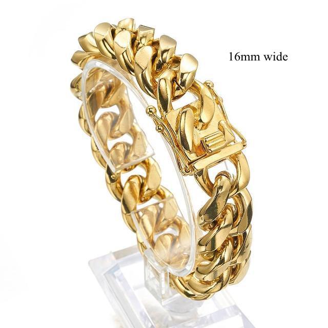 Gold Color/Rose Gold Stainless Steel Curb Cuban Link Chain Bracelet Bangle Jewelry 7-11inch for Men Women 8/10/12/14/16/18mm