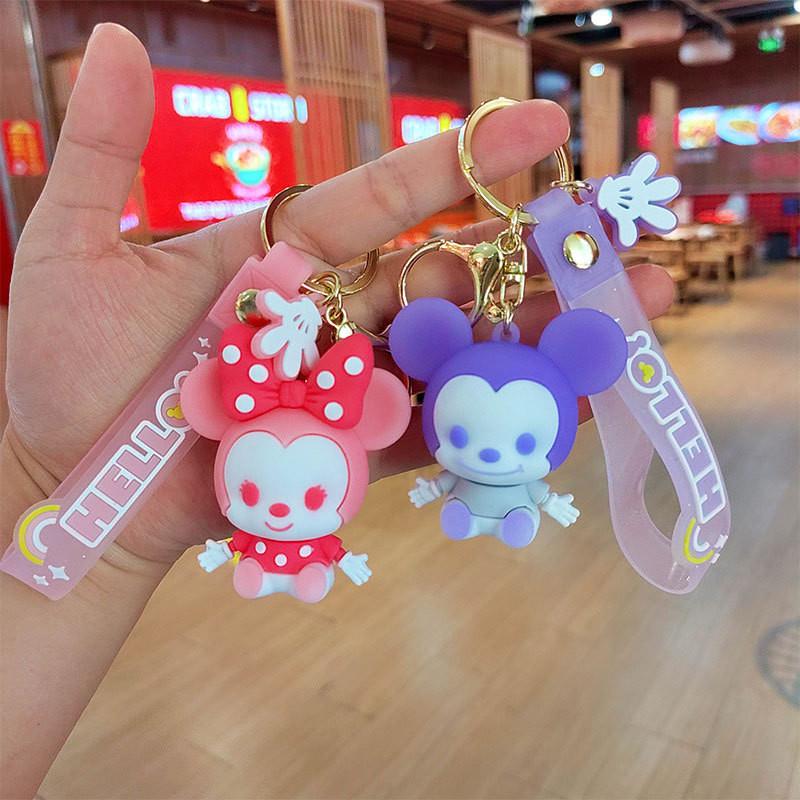 Adorable Cartoon Mickey Mouse Keychain With Cute Pink Bow Silicone Accessory