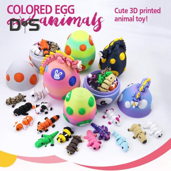 Dračí vejce s mini zvířátky 3D tištěné kloubové figurky zvířat uvnitř kapsy na vajíčko, hračka pro domácí mazlíčky, dárek pro děti, velikonoční košíky, dárky