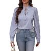 Fashion V-neck Lace-up Striped Women Long Sleeved Shirt Button-up Loose Elegant Casual Office Blouse Spring Autumn Simple Streetwear Women Clothing