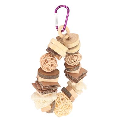 Giocattoli da masticare per pappagalli, palline divertenti in legno, rattan, luffa, cartone, appesi, giocattoli da masticare per uccelli per