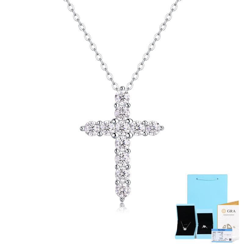Bague Ringen S925 Silver House Set With 11 Broken Moissanite New Cross Faith Trend Pendant With Chain Accessory Collarbone Chain