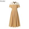 ZANZEA Women Patchwork Casual Turn Down Collar Elegant Short Sleeve Dress