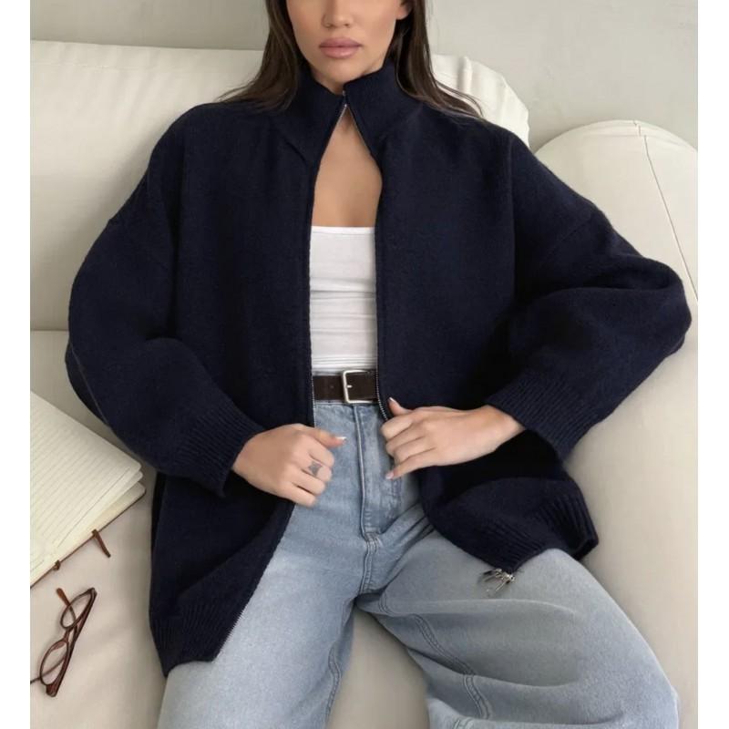 Übergroßer Strickcardigan Damen Übergröße Lockerer Schnitt Langarm Dick Warm Offene Vorderseite Mit Doppelreißverschluss