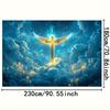 1 golden cross wing and cloud candle religious background cloth - Baptism decoration, party background