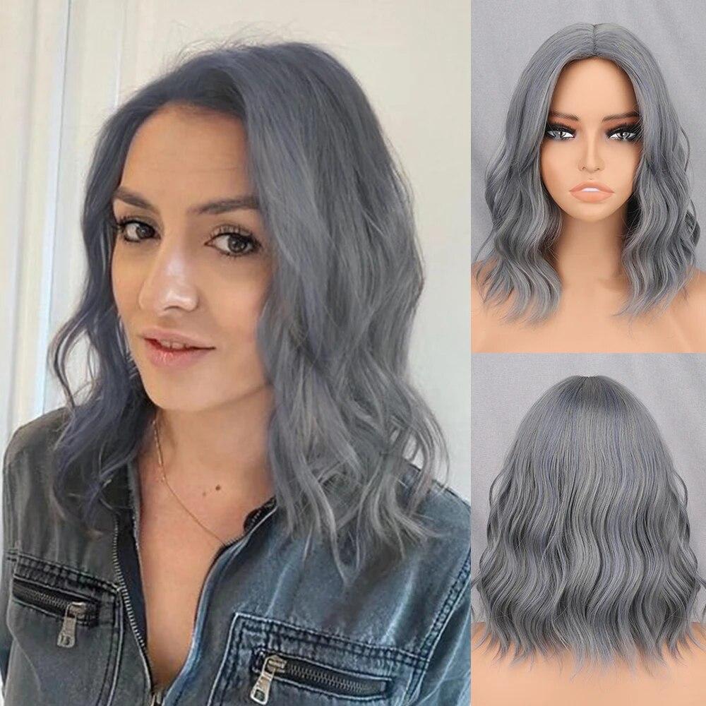 XINRAN Peruca curta bob marrom azul escuro sintética feminina franja azul escuro rosa preto peruca lolita festa cosplay uso diário cabelo natural