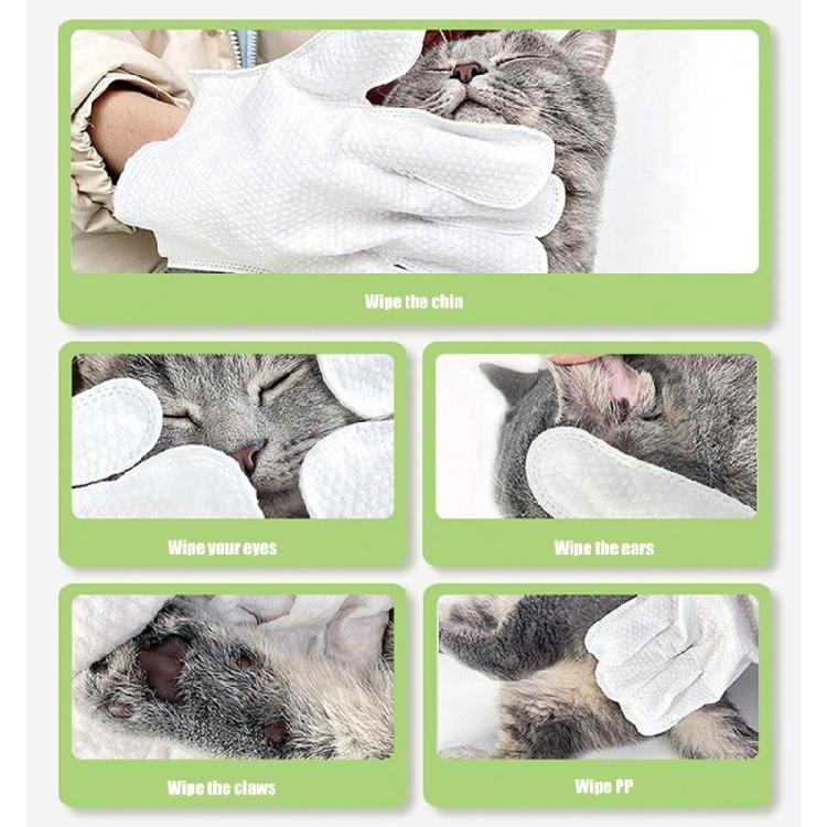 6Pcs/Bag Pet Cleaning Wipes Nonwoven Fabric Gentle Cleaning Moisturizing Skin Protections Gloves Wipe for Grooming