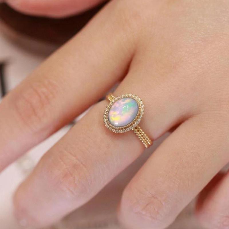 Geometric Opal Contemporary Ring For Women In Playful Candy Shades And Adjustable Size