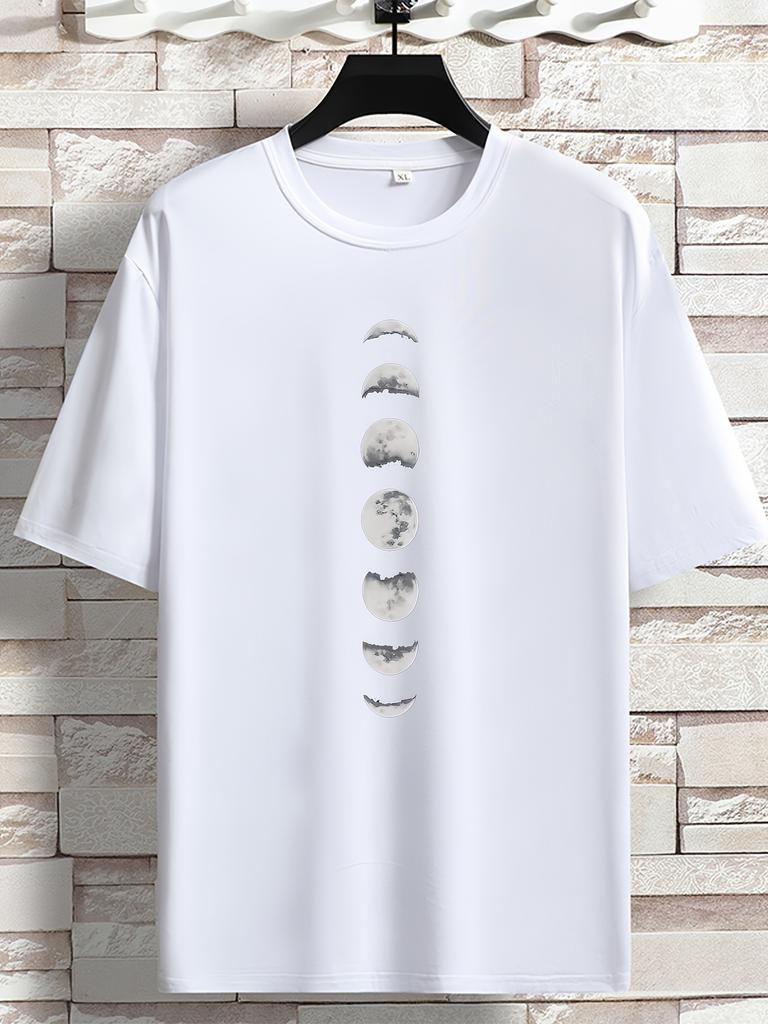 Unisexs Astronomy T Shirt Vertical Moon Phases Minimal Space Graphic Print Short Sleeve Crew Neck Casual Cotton Male Tee