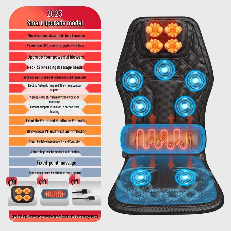 Enlong Multifunctional Heated Vibration Neck & Back Massager Cushion for Car and Home Use