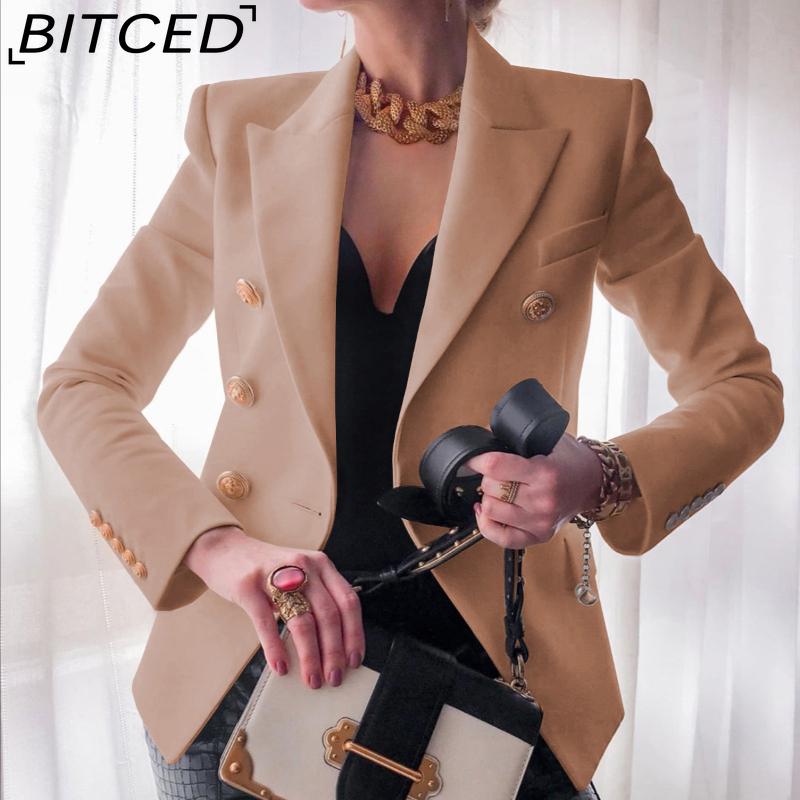 BITCED Women's Vintage Casual Lattice Print Autumn Winter Long Sleeve POLO Neck Jackets & Coats