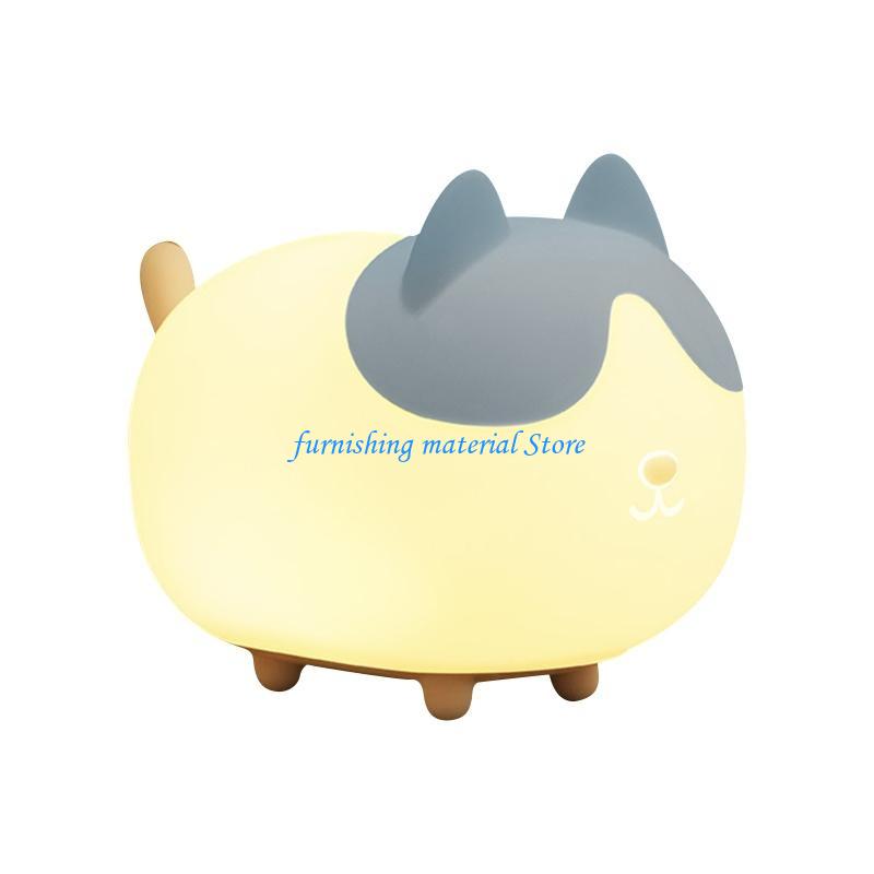 

Y5GD Night Lamps Animal Cats Shaped Silicone Bedside Lamp Nursery for Touch Control Portable Pat Lights 2 Colors Gift сірий колір