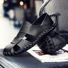 Fashion Summer Men's Sandals Low-cut Leather Flat-bottomed Beach Shoes, Large Size Handmade Stitching Hole Shoes H368