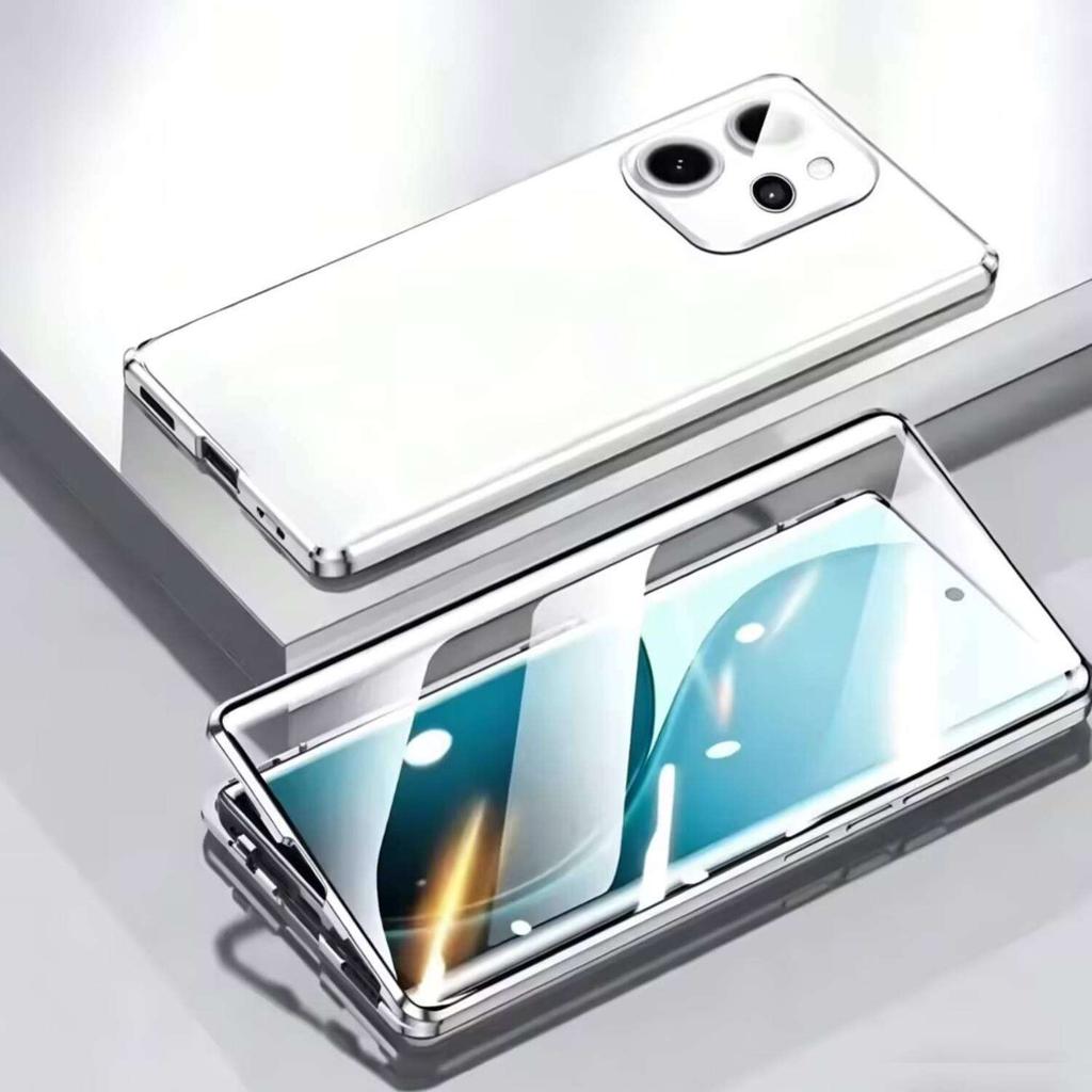 Case for OPPO Reno 15 14 13 Pro F 5G with Double Sided Tempered-Glass & Metal Frame Phone Bumpers Full Lens Protection Cover
